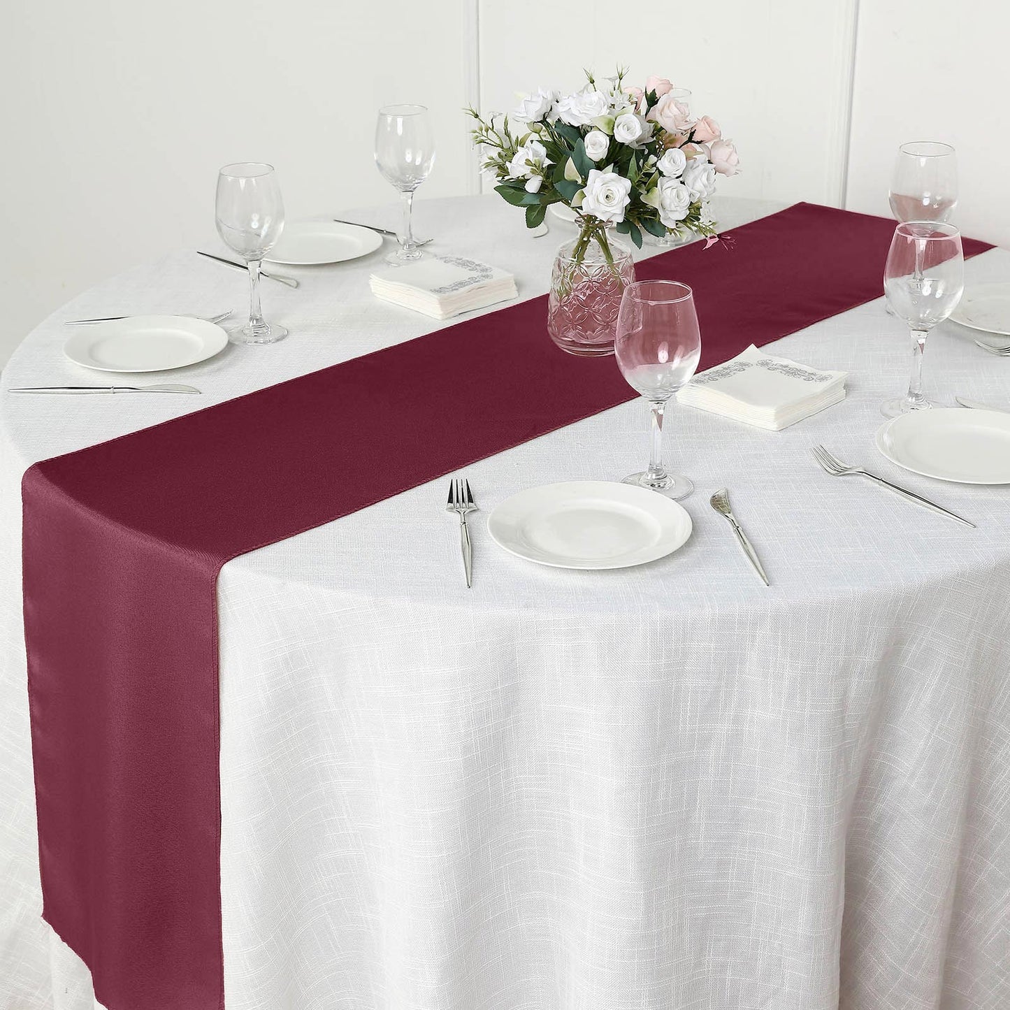 12"x108" Burgundy Polyester Table Runner