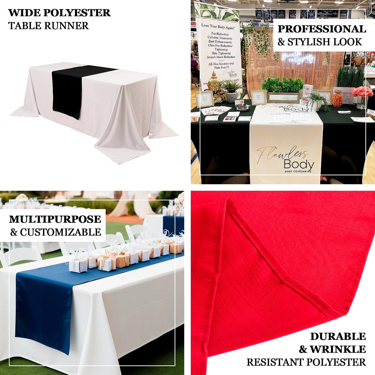 36inch x 72inch Wide Polyester Table Runner, Trade Show Table Runner