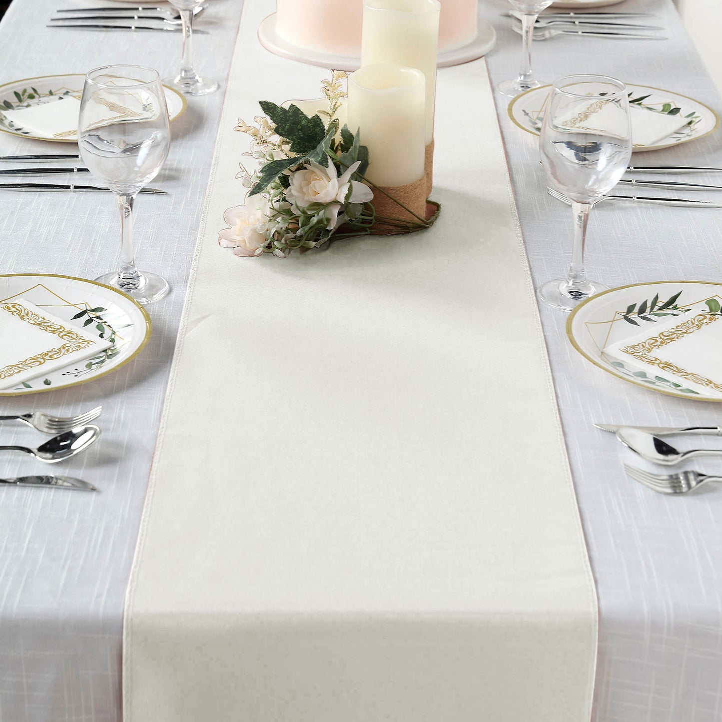 12"x108" Ivory Polyester Table Runner