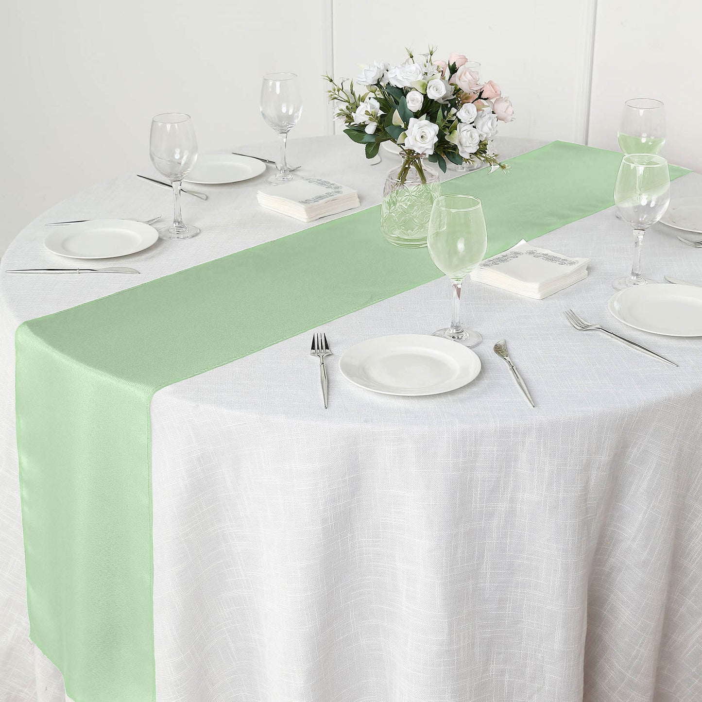 12"x108" Sage Green Polyester Table Runner