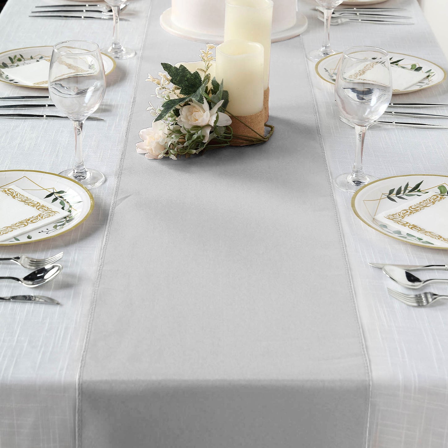 12"x108" Silver Polyester Table Runner