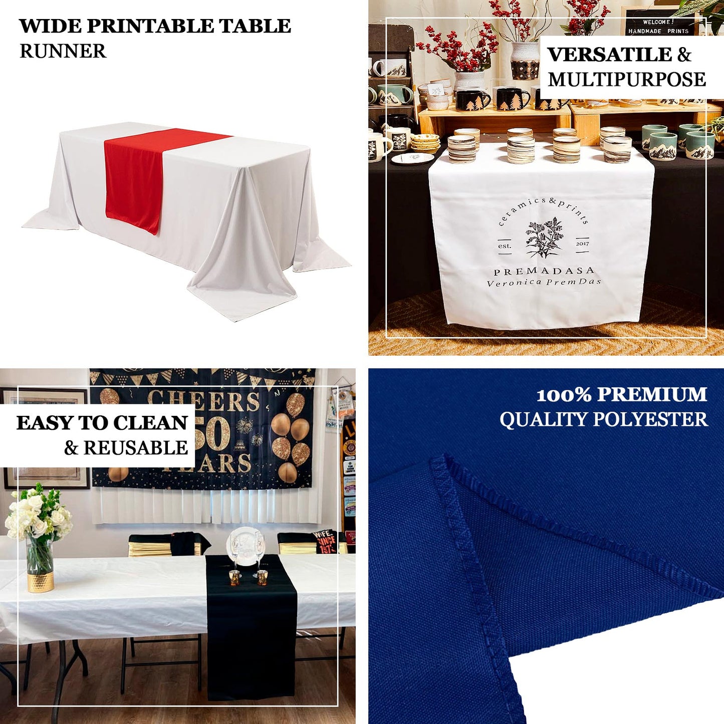 Wide Premium Polyester Table Runner, Printable Sublimation Blank Banner - 24"x72"