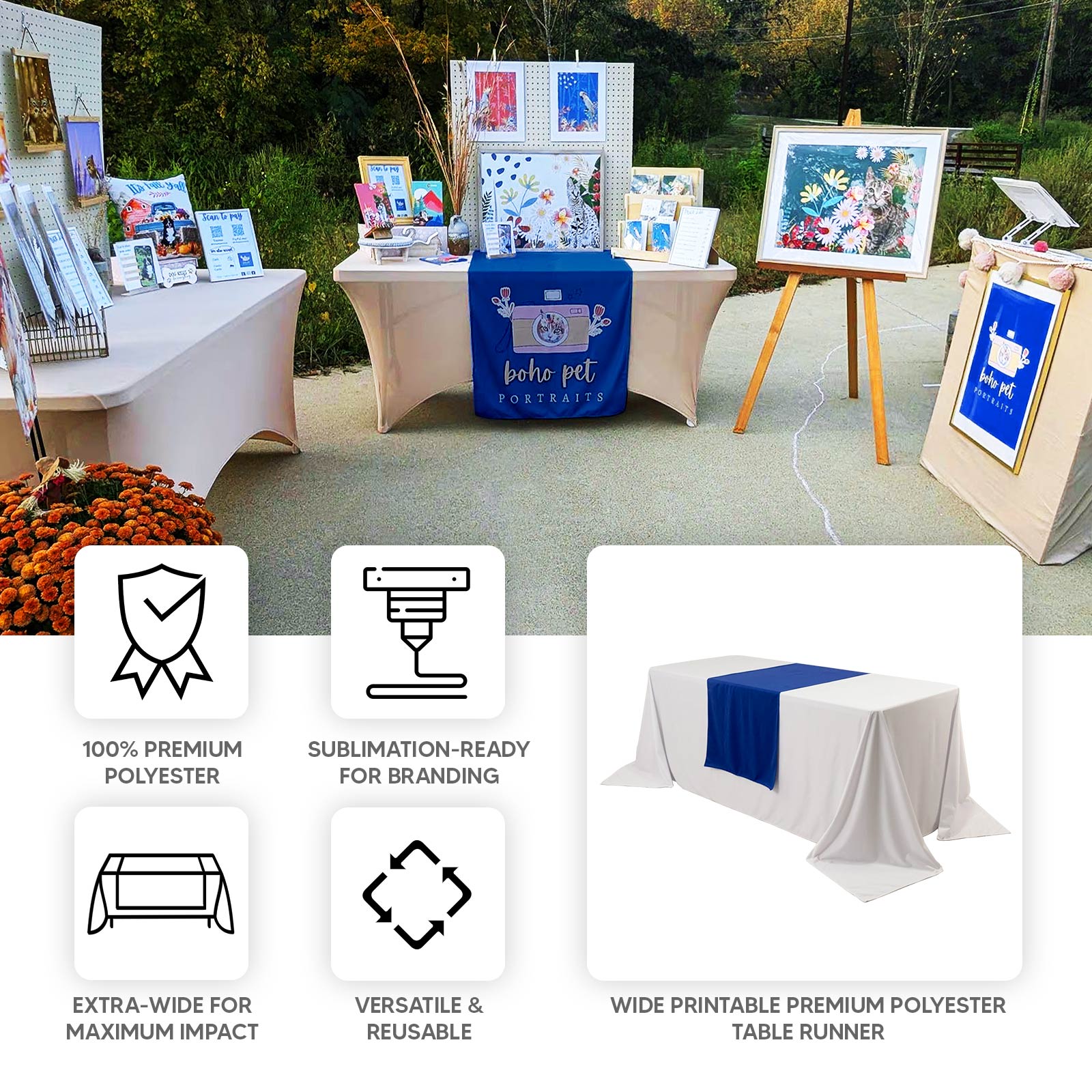 Royal Blue Wide Premium Polyester Table Runner, Printable Sublimation Blank Banner - 24"x72"
