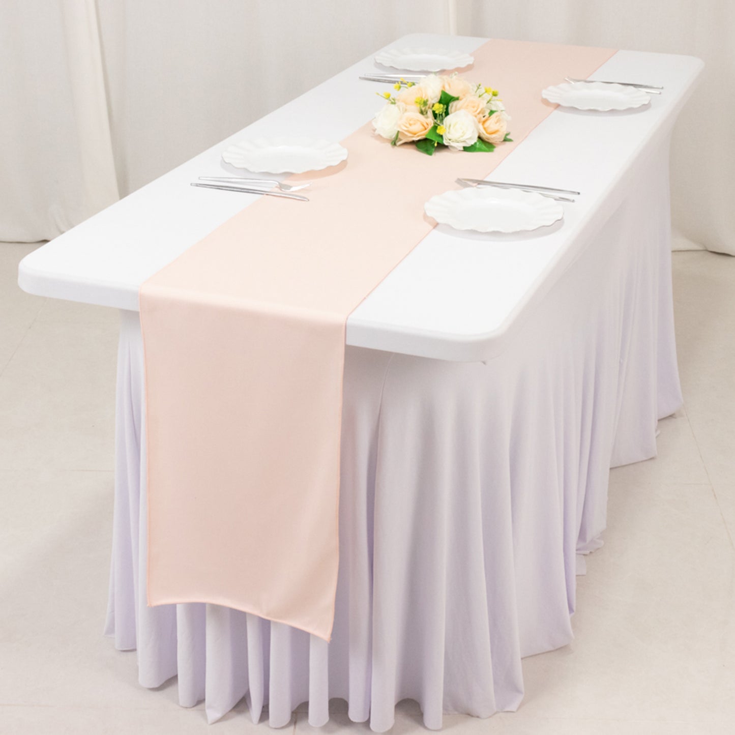 Blush Scuba Polyester Table Runner, Wrinkle Free Table Linen - 12"x108"