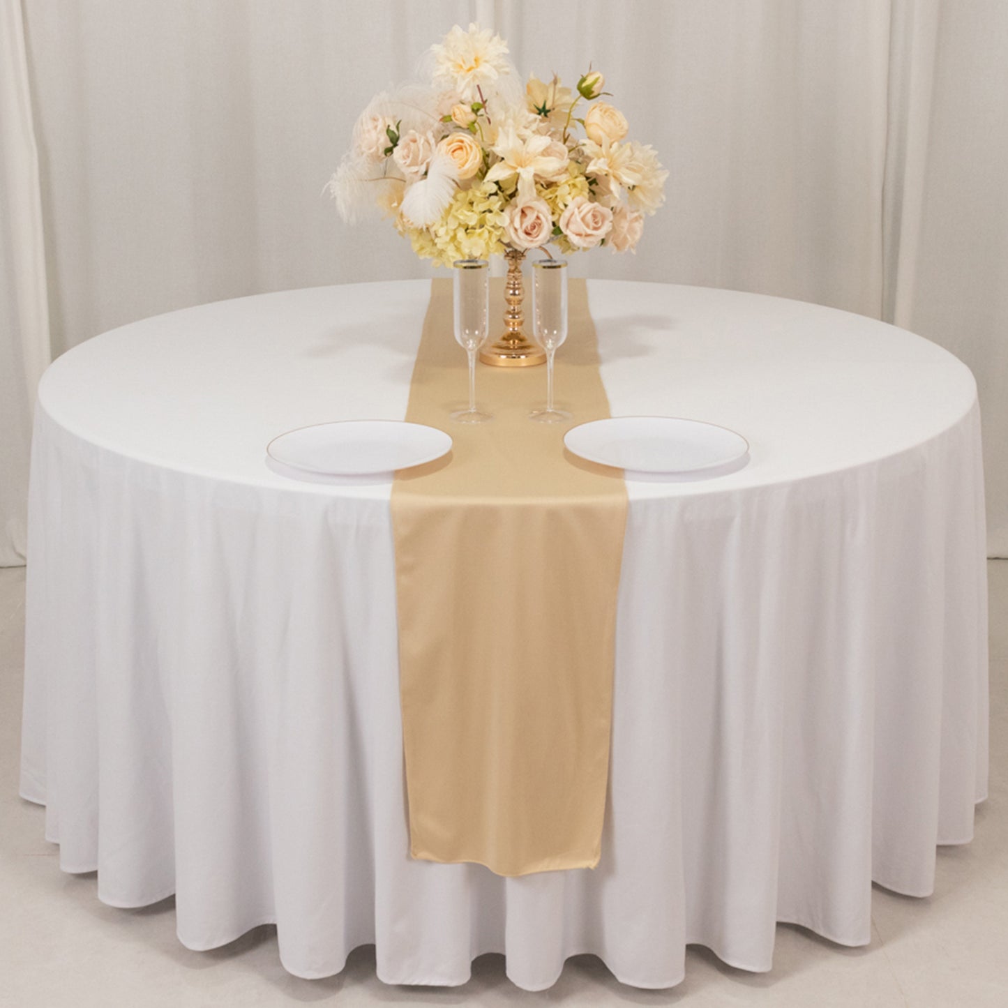 Beige Scuba Polyester Table Runner, Wrinkle Free Table Linen - 12"x108"
