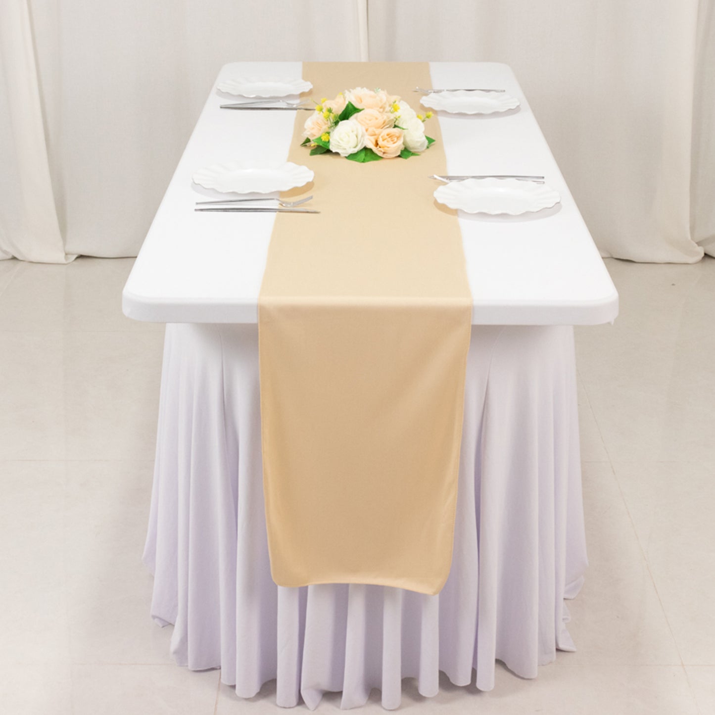 Beige Scuba Polyester Table Runner, Wrinkle Free Table Linen - 12"x108"
