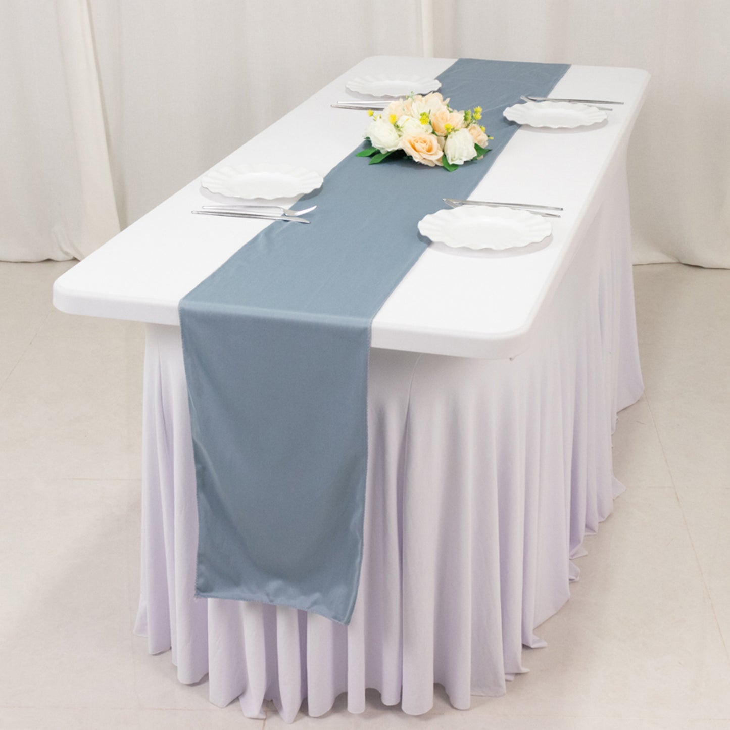 Dusty Blue Premium Scuba Polyester Table Runner, Wrinkle Free Table Linen - 12"x108"