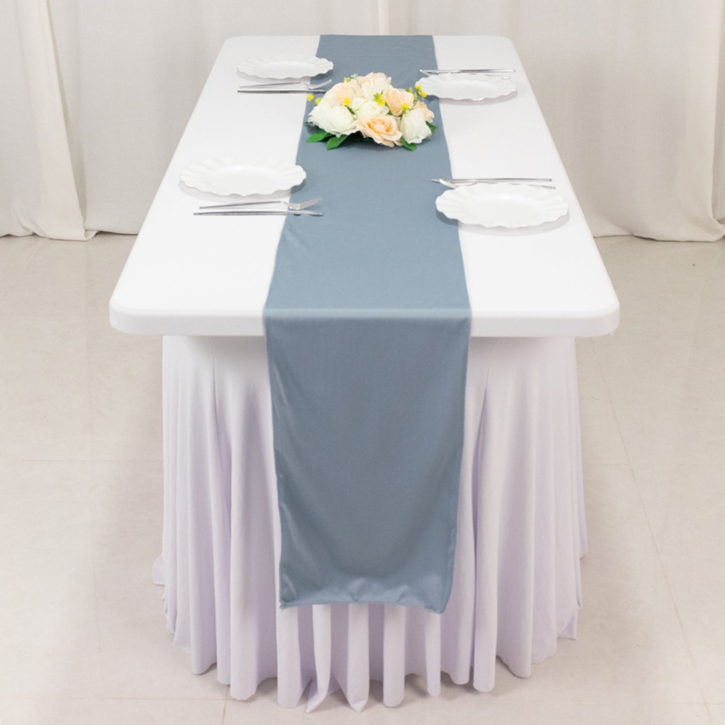 Dusty Blue Premium Scuba Polyester Table Runner, Wrinkle Free Table Linen - 12"x108"