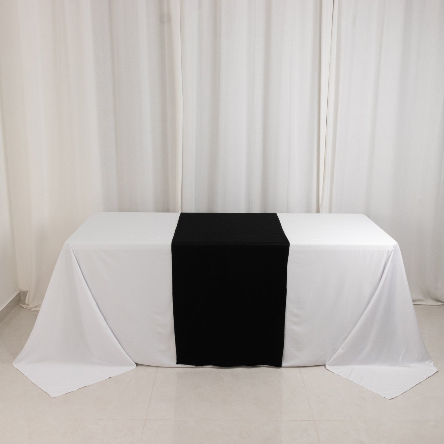 Black Scuba Polyester Wide Table Runner, Wrinkle Free Trade Show Table Runner - 24"x72"