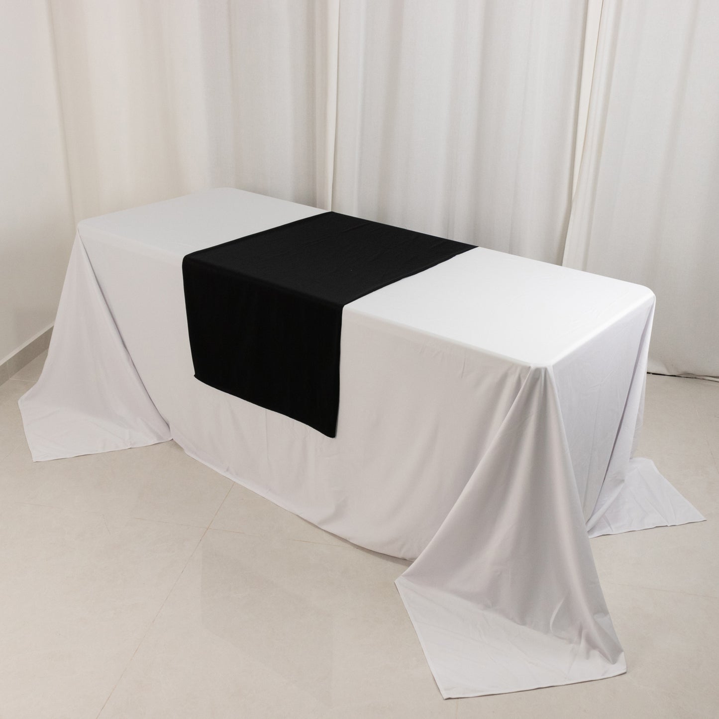 Black Scuba Polyester Wide Table Runner, Wrinkle Free Trade Show Table Runner - 24"x72"
