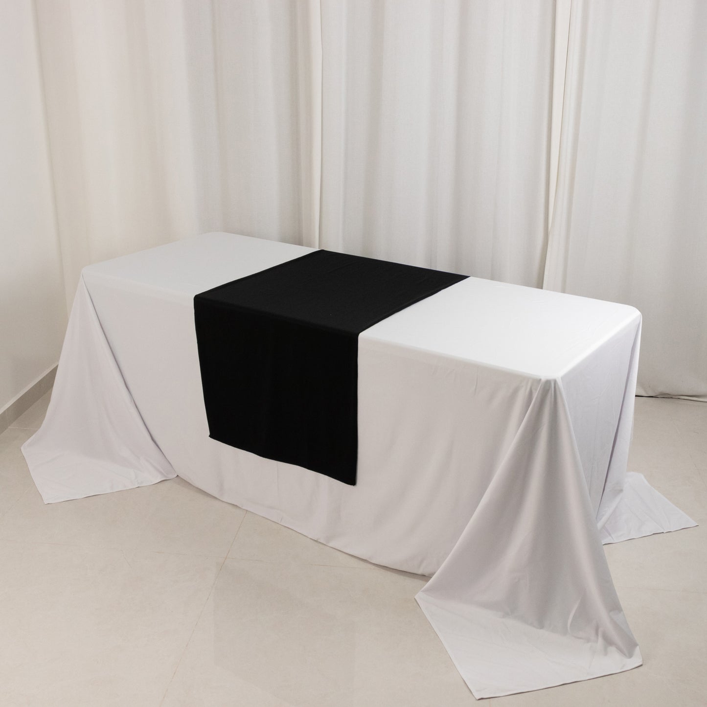 Black Scuba Polyester Wide Table Runner, Wrinkle Free Trade Show Table Runner - 24"x72"
