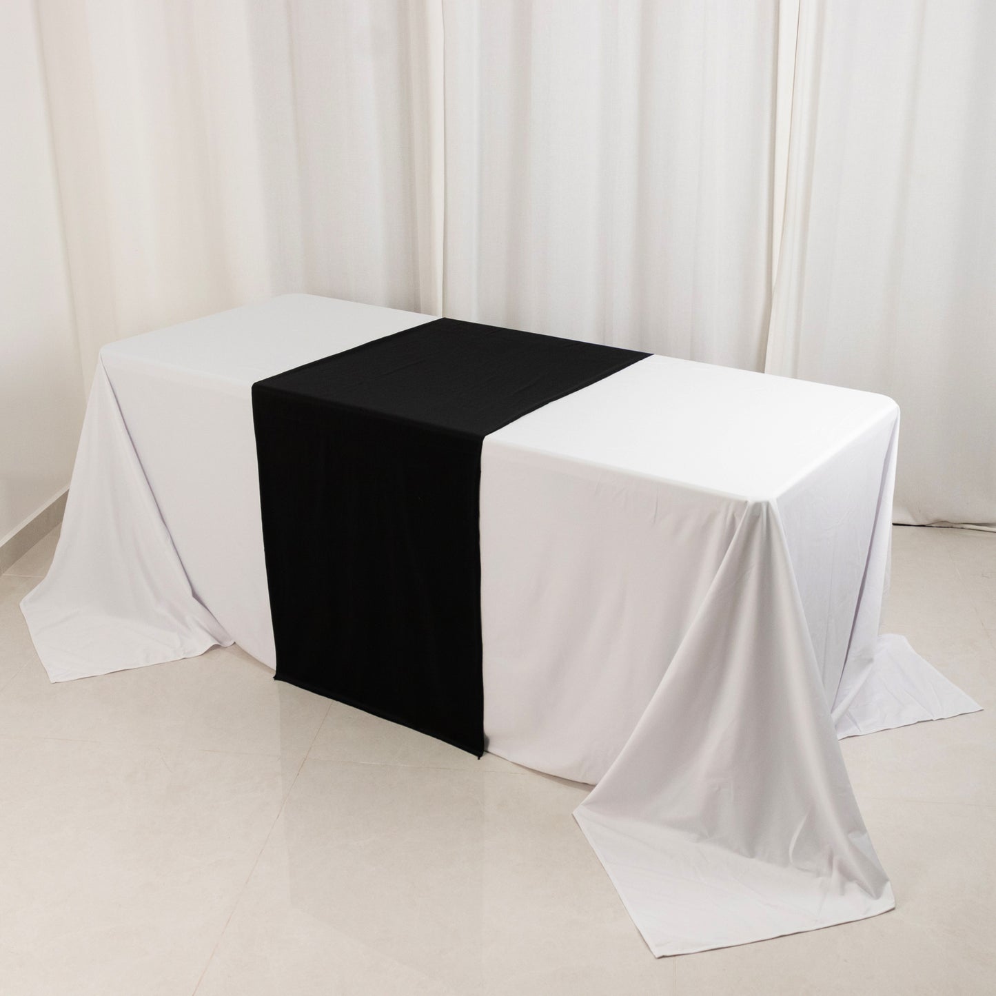Black Scuba Polyester Wide Table Runner, Wrinkle Free Trade Show Table Runner - 24"x72"