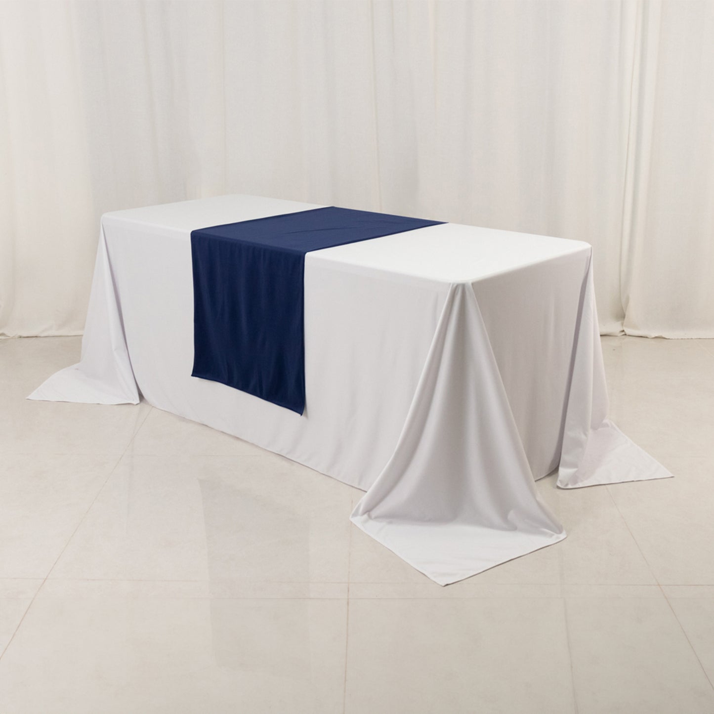 Navy Blue Premium Scuba Polyester Wide Table Runner, Wrinkle Free Trade Show Table Runner - 24"x72"