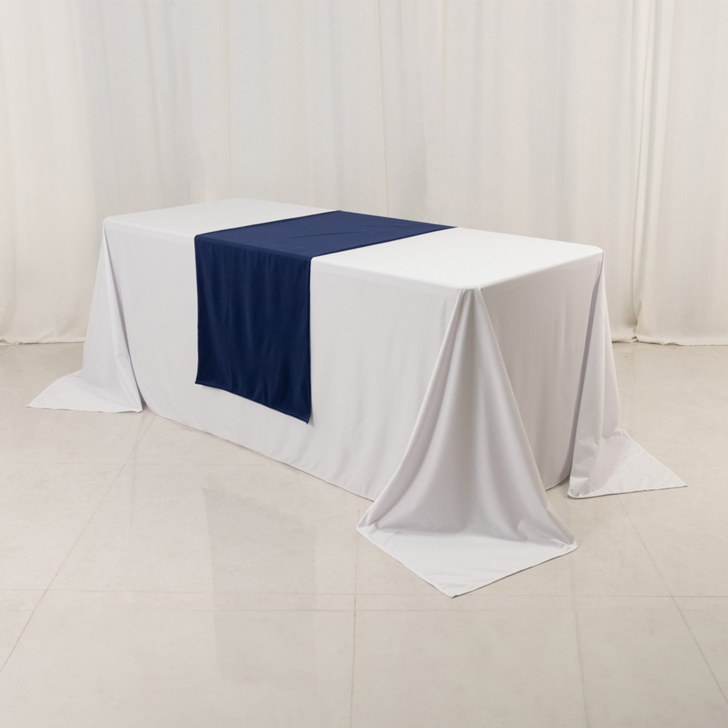 Navy Blue Scuba Polyester Wide Table Runner, Wrinkle Free Trade Show Table Runner - 24"x72"