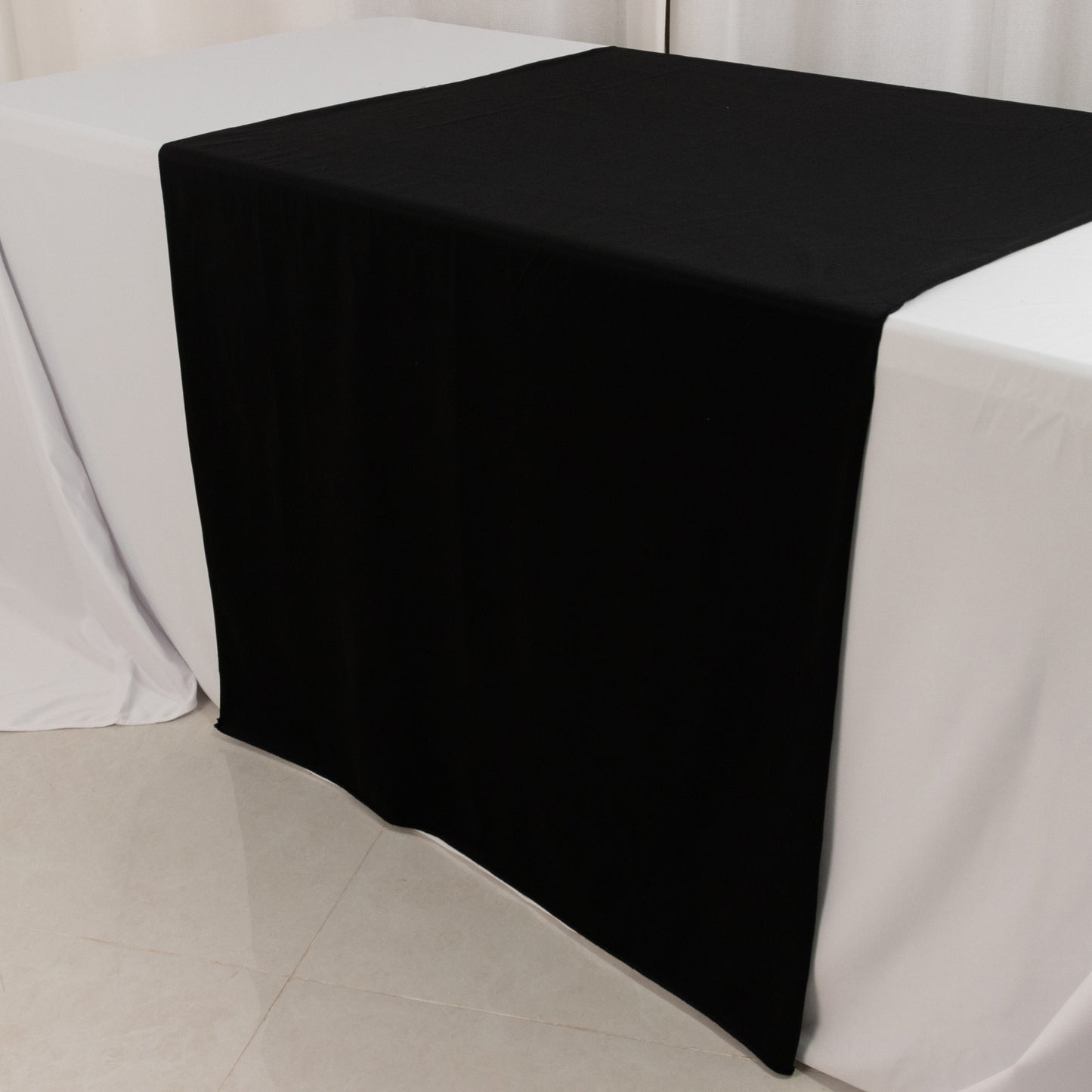 Black Premium Scuba Polyester Wide Table Runner, Wrinkle Free Trade Show Table Runner - 36"x72"