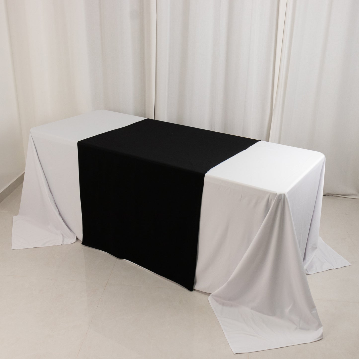 Black Premium Scuba Polyester Wide Table Runner, Wrinkle Free Trade Show Table Runner - 36"x72"