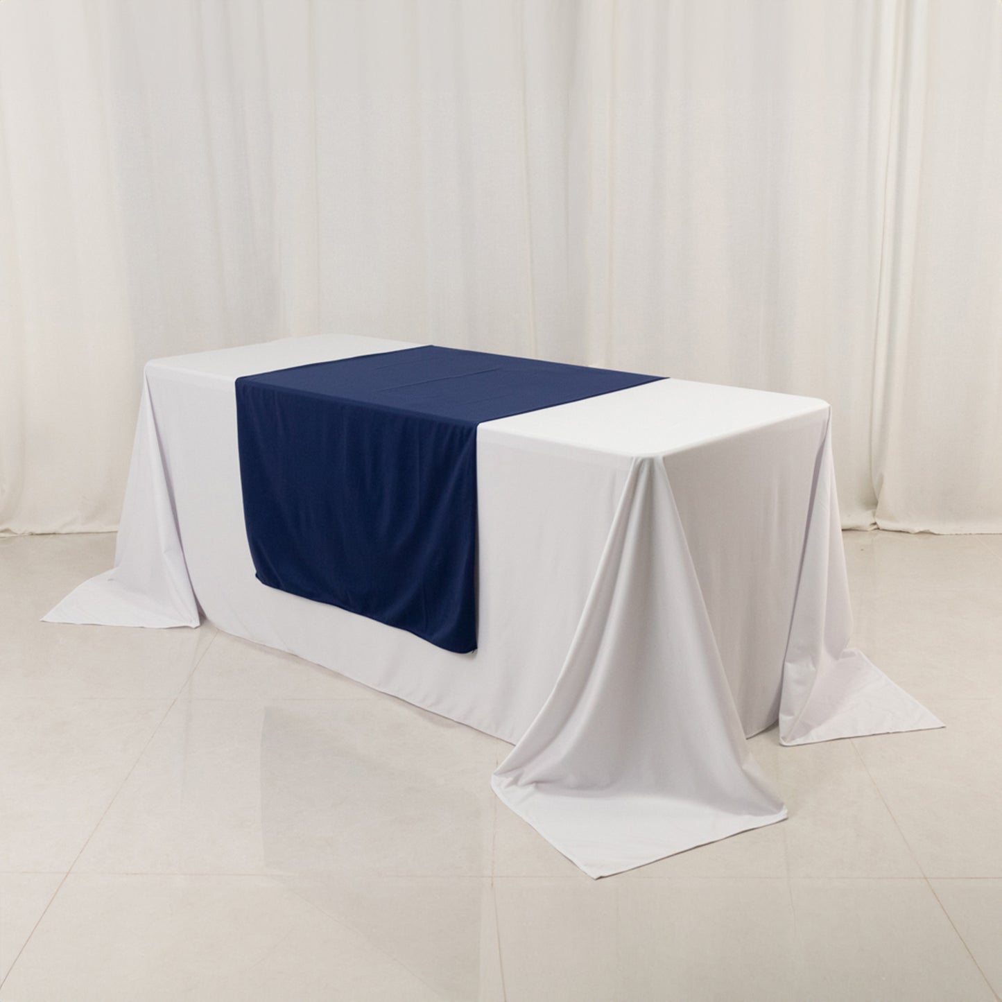 Navy Blue Premium Scuba Polyester Wide Table Runner, Wrinkle Free Trade Show Table Runner - 36"x72"