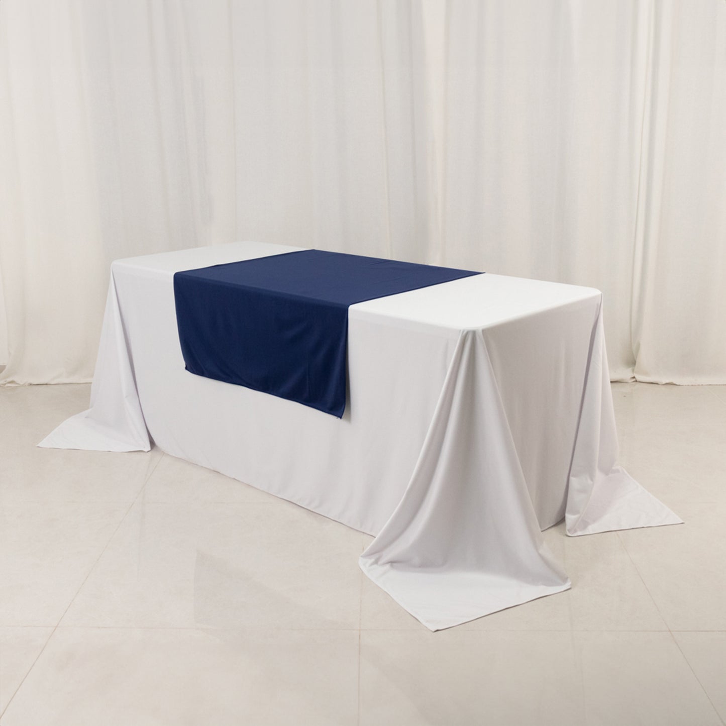 Navy Blue Premium Scuba Polyester Wide Table Runner, Wrinkle Free Trade Show Table Runner - 36"x72"