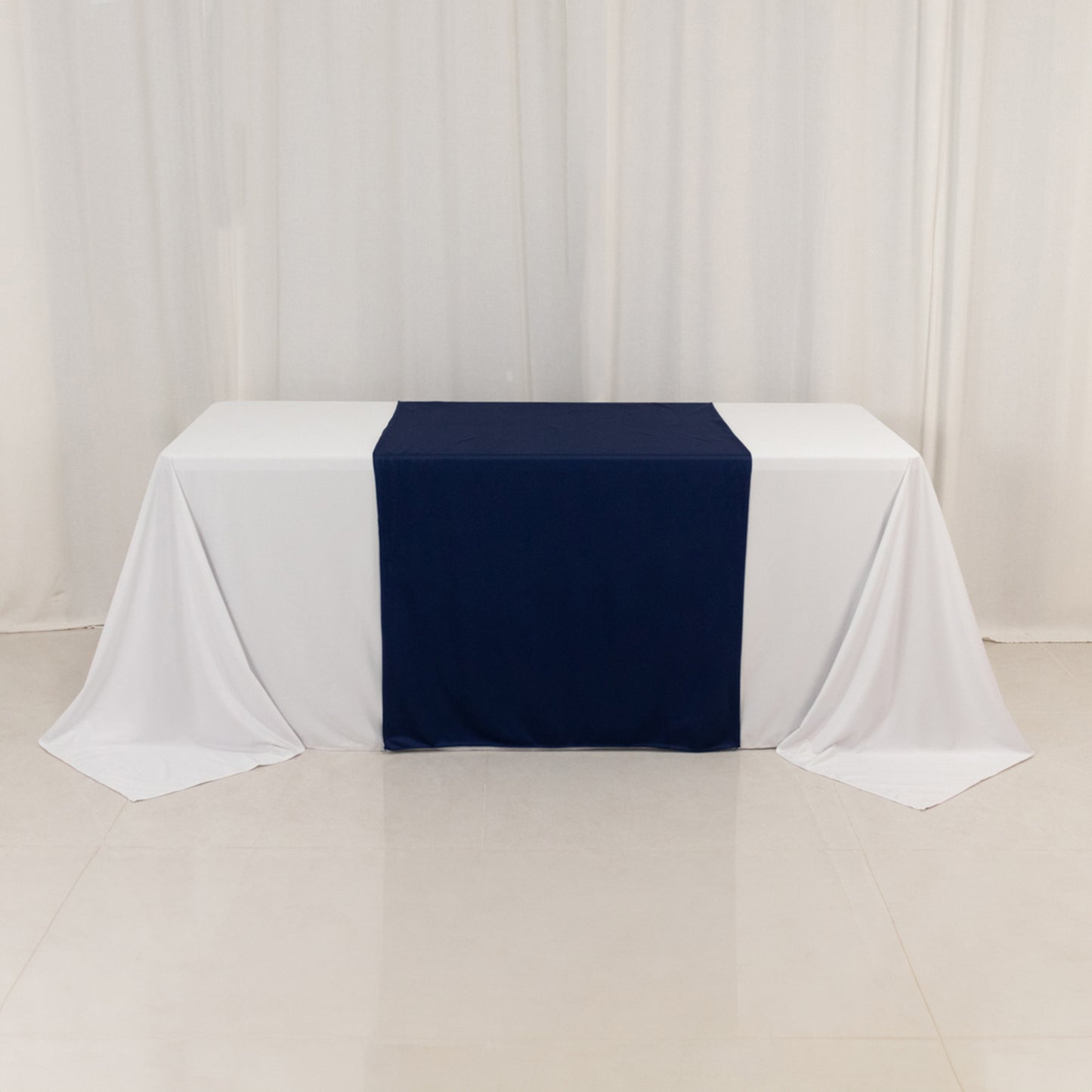 Navy Blue Scuba Polyester Wide Table Runner, Wrinkle Free Trade Show Table Runner - 36"x72"
