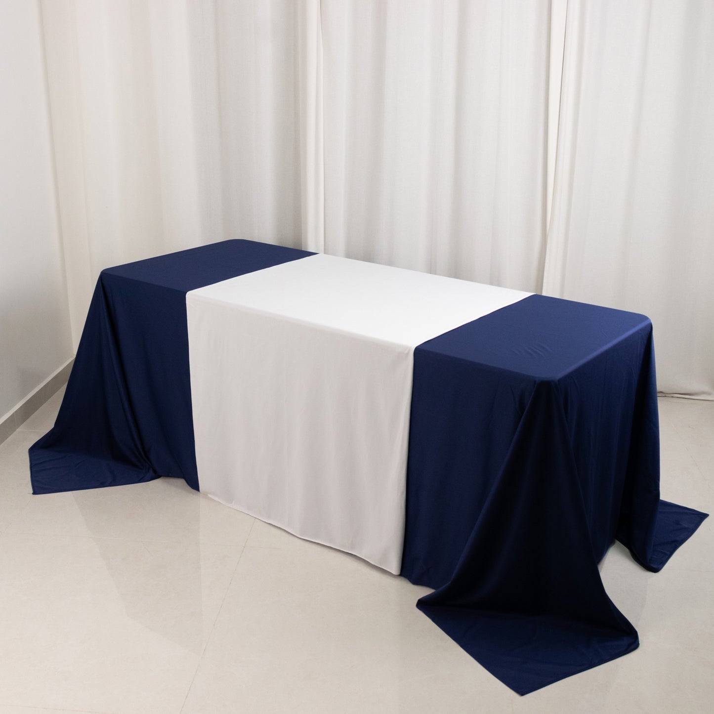 White Premium Scuba Polyester Wide Table Runner, Wrinkle Free Trade Show Table Runner - 36"x72"