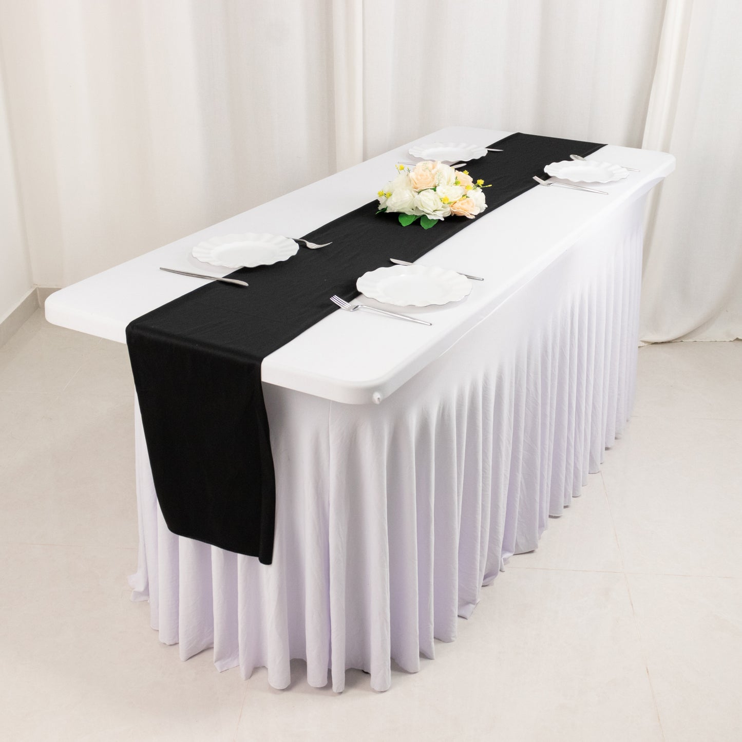 Black Premium Scuba Polyester Table Runner, Wrinkle Free Table Linen - 12"x108"