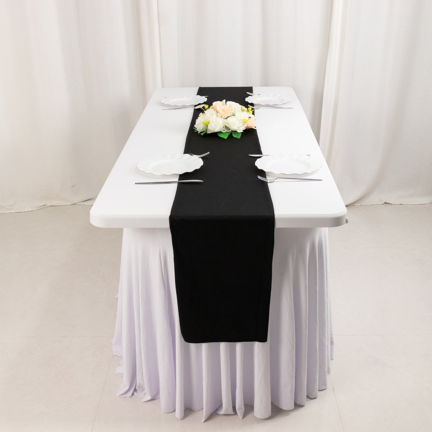 Black Premium Scuba Polyester Table Runner, Wrinkle Free Table Linen - 12"x108"