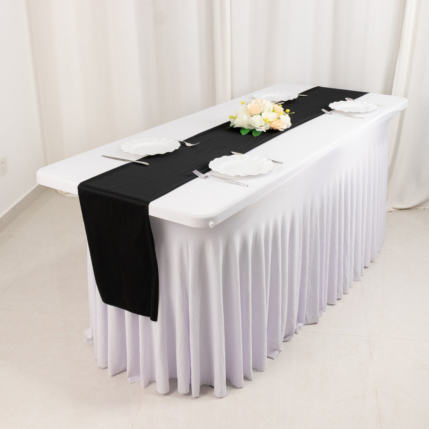 Black Premium Scuba Polyester Table Runner, Wrinkle Free Table Linen - 12"x108"