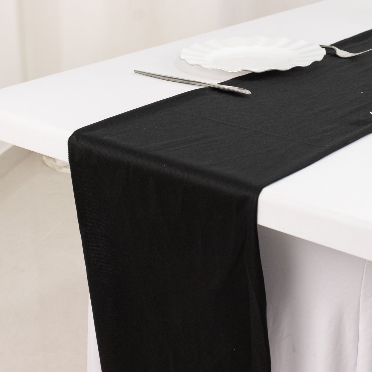 Black Premium Scuba Polyester Table Runner, Wrinkle Free Table Linen - 12"x108"