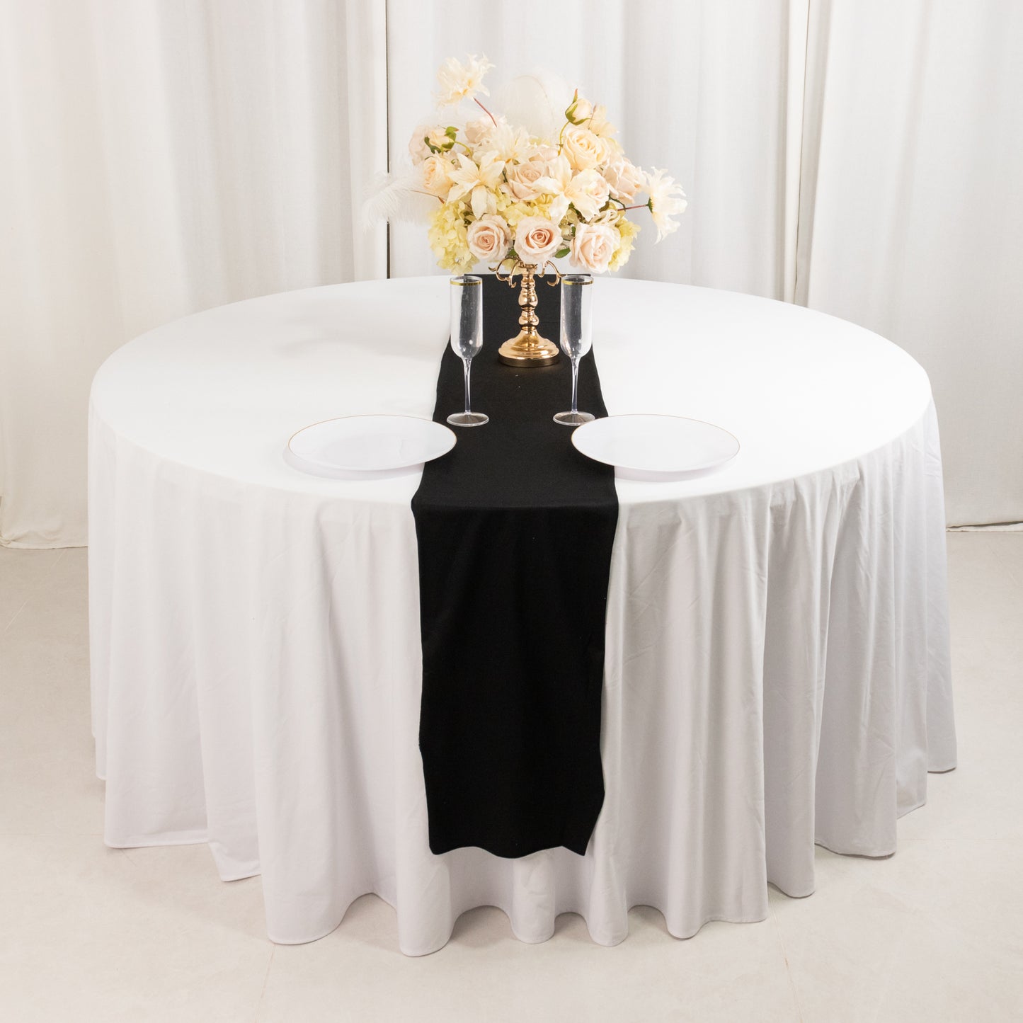 Black Premium Scuba Polyester Table Runner, Wrinkle Free Table Linen - 12"x108"