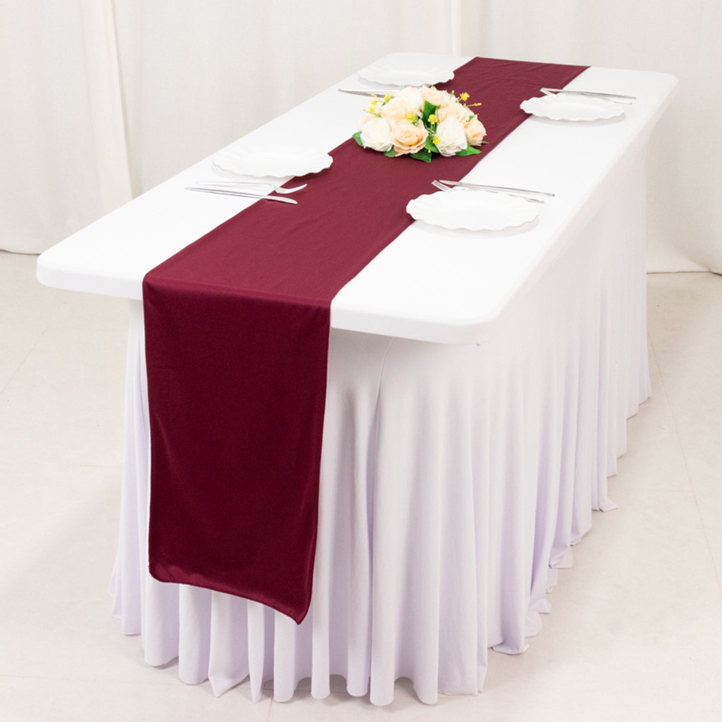 Burgundy Scuba Polyester Table Runner, Wrinkle Free Table Linen - 12"x108"
