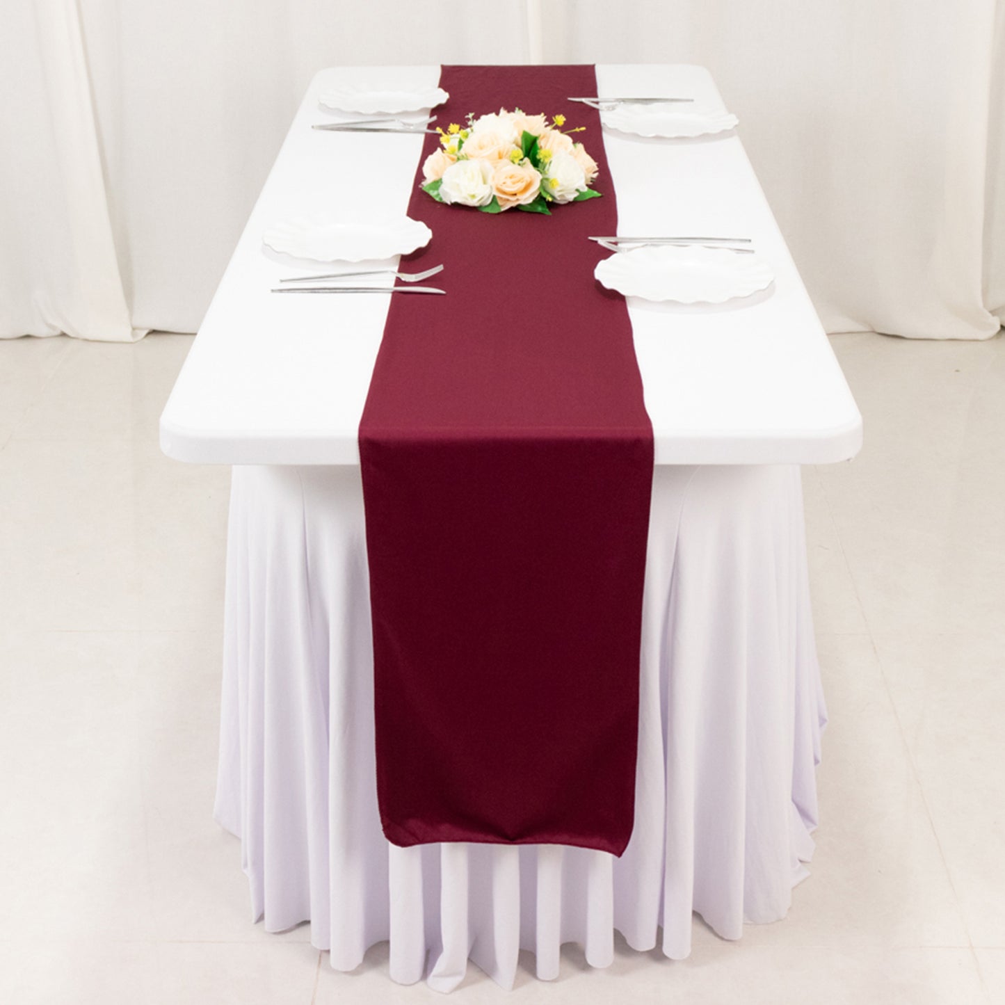 Burgundy Scuba Polyester Table Runner, Wrinkle Free Table Linen - 12"x108"
