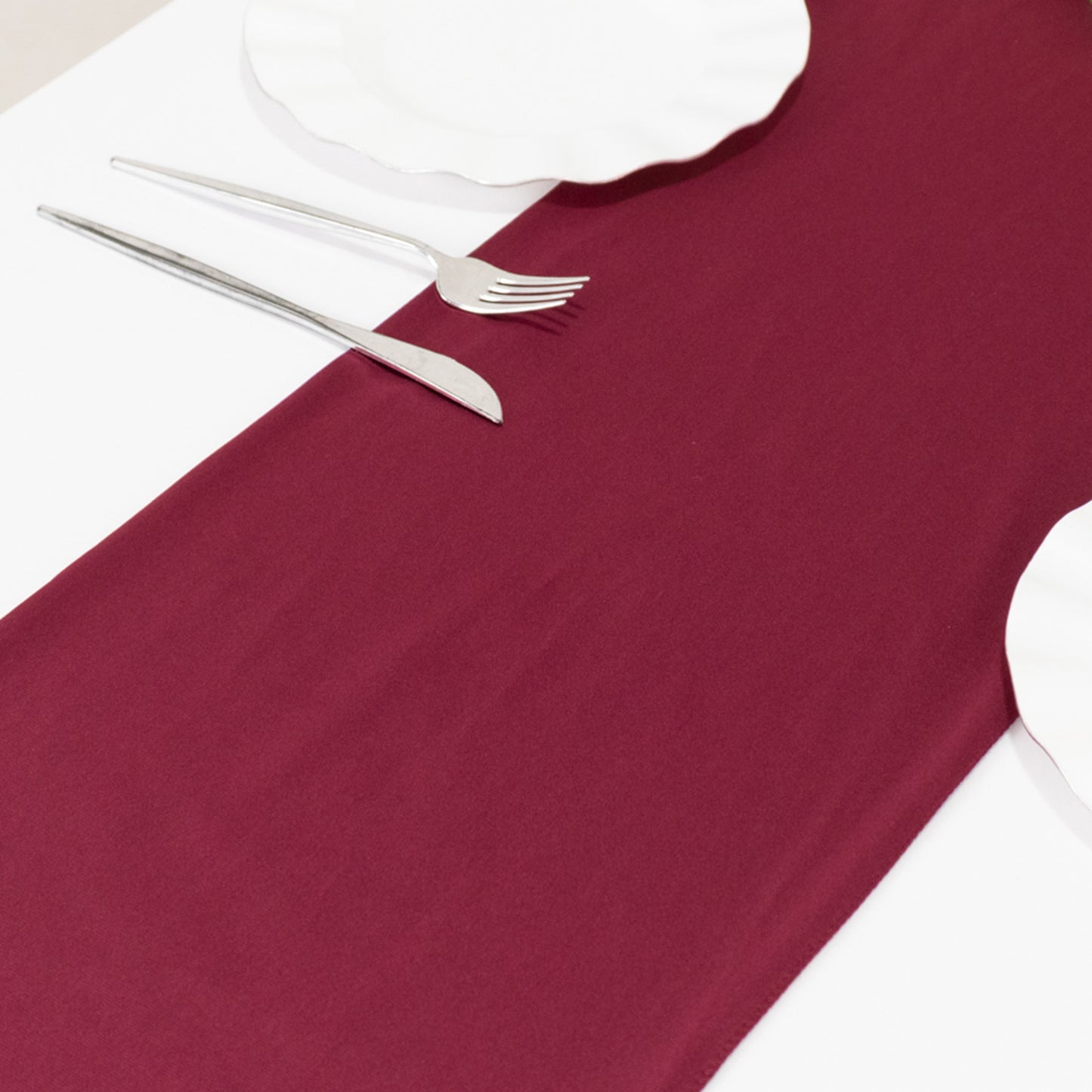 Burgundy Scuba Polyester Table Runner, Wrinkle Free Table Linen - 12"x108"