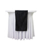 Black scuba table runner with rhinestone accents on a white table.