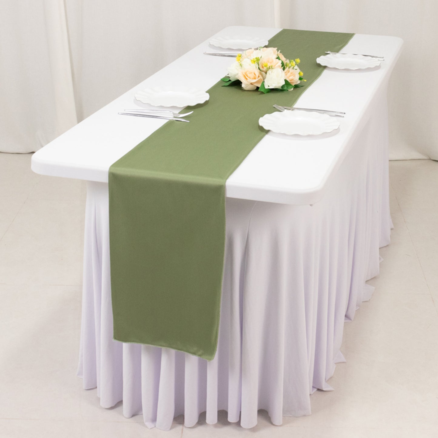 Dusty Sage Green Premium Scuba Polyester Table Runner, Wrinkle Free Table Linen - 12"x108"