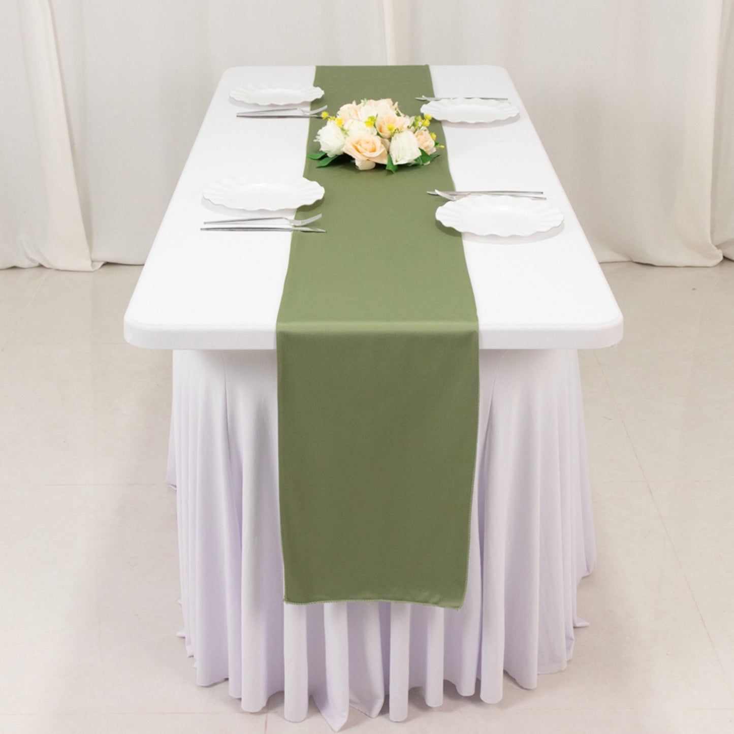 Dusty Sage Green Premium Scuba Polyester Table Runner, Wrinkle Free Table Linen - 12"x108"