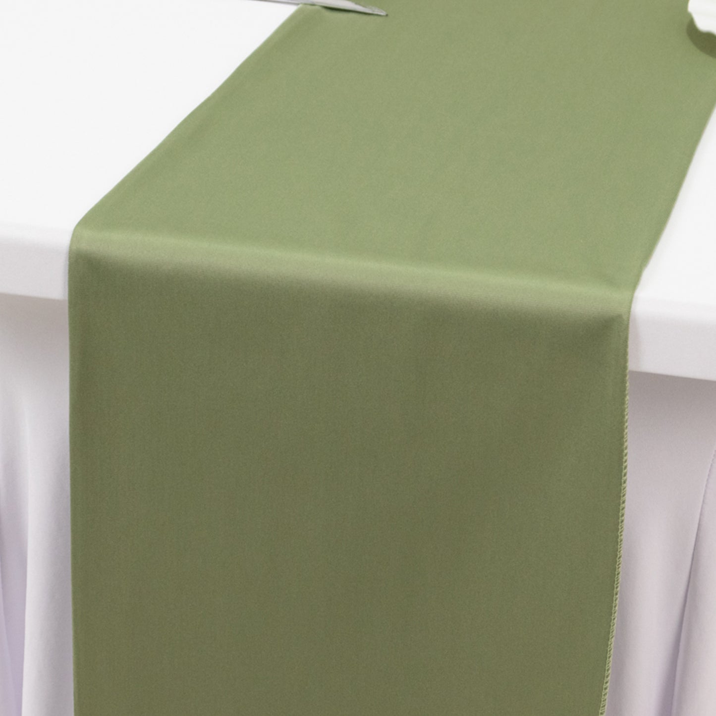 Dusty Sage Green Premium Scuba Polyester Table Runner, Wrinkle Free Table Linen - 12"x108"