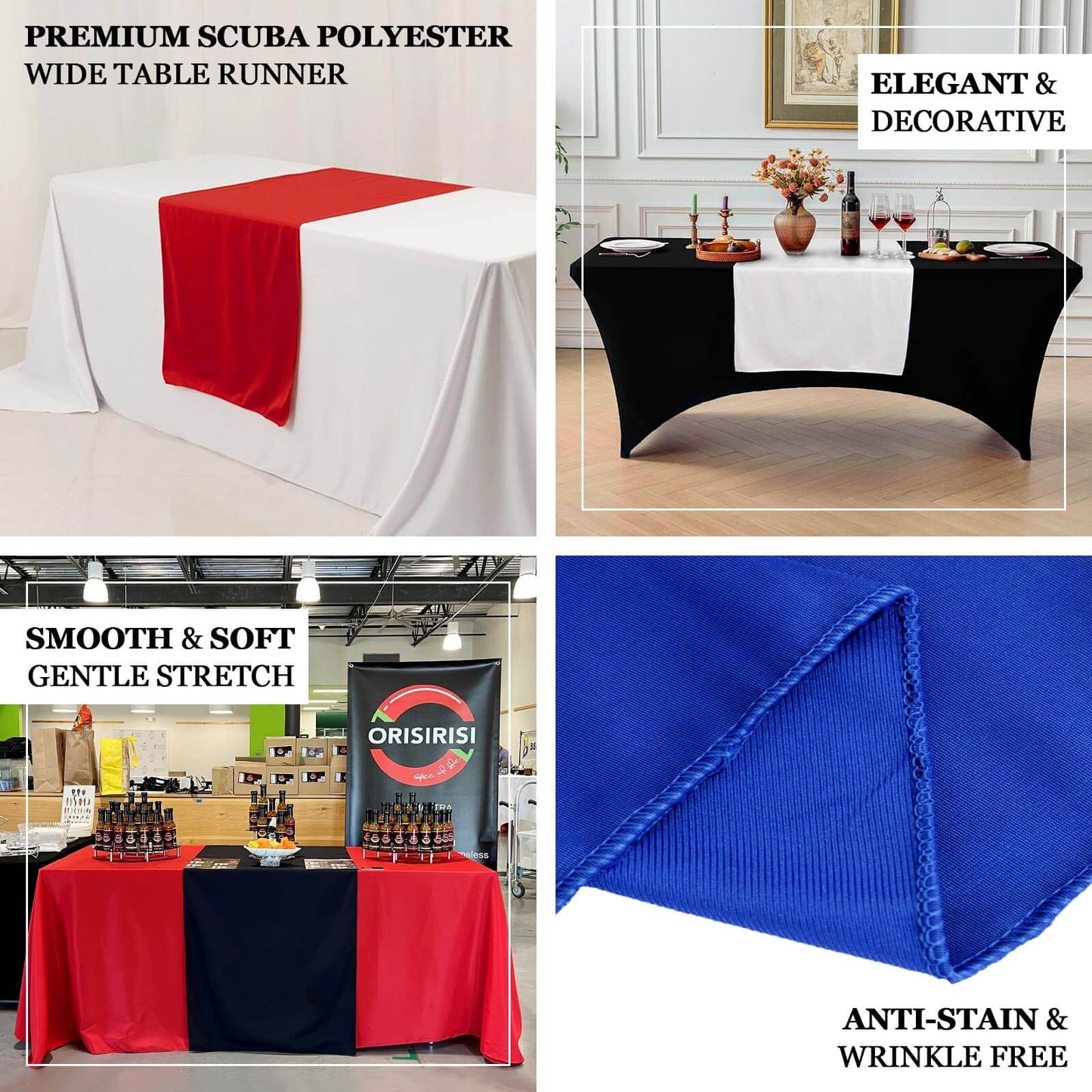 Red Premium Scuba Polyester Wide Table Runner, Wrinkle Free Trade Show Table Runner - 36"x72"