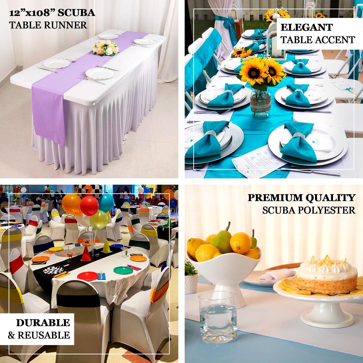 Premium Scuba Polyester Table Runner, Wrinkle Free Table Linen - 12"x108"