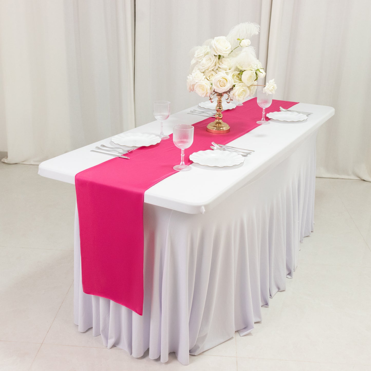 Fuchsia Scuba Polyester Table Runner, Wrinkle Free Table Linen - 12"x108"