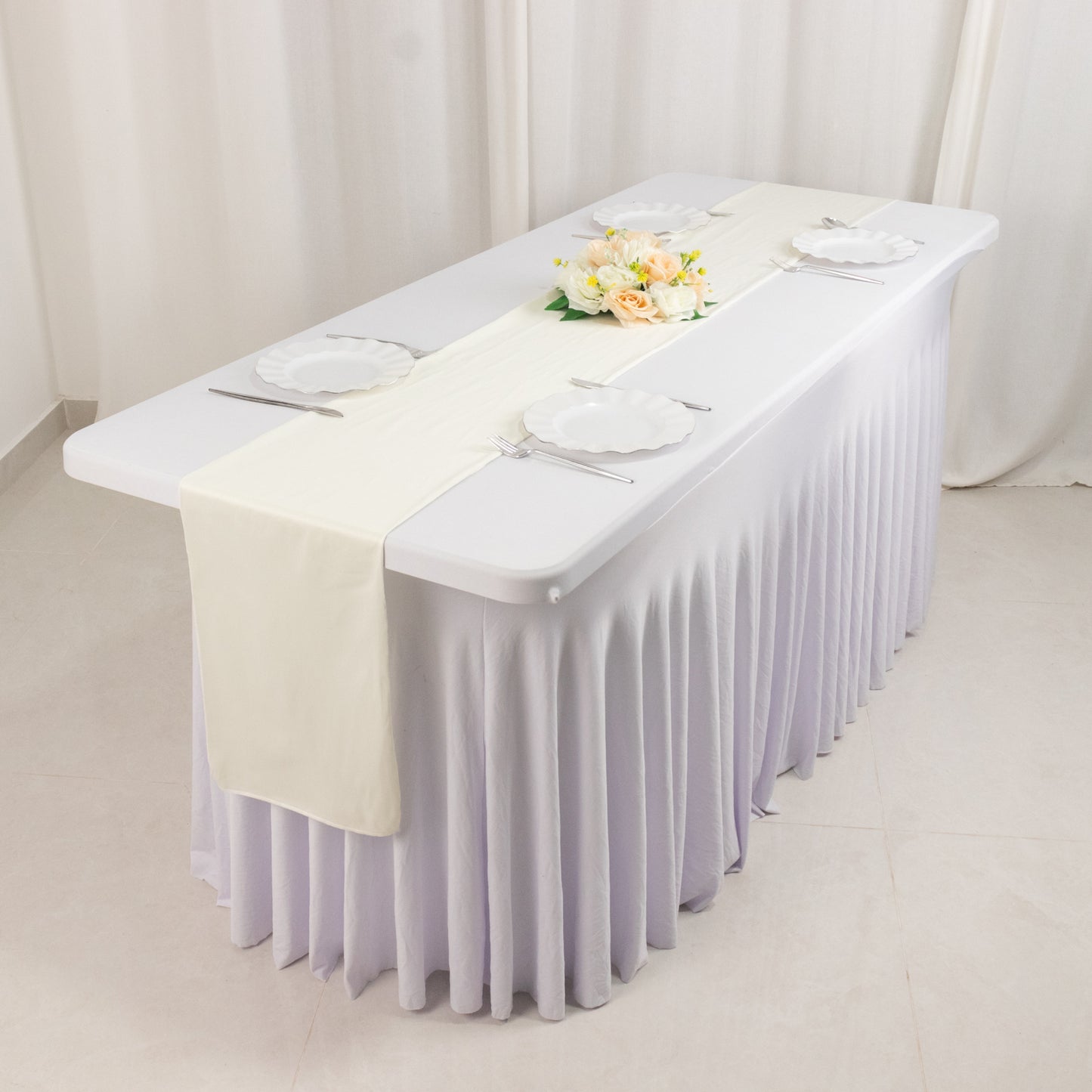 Ivory Scuba Polyester Table Runner, Wrinkle Free Table Linen - 12"x108"