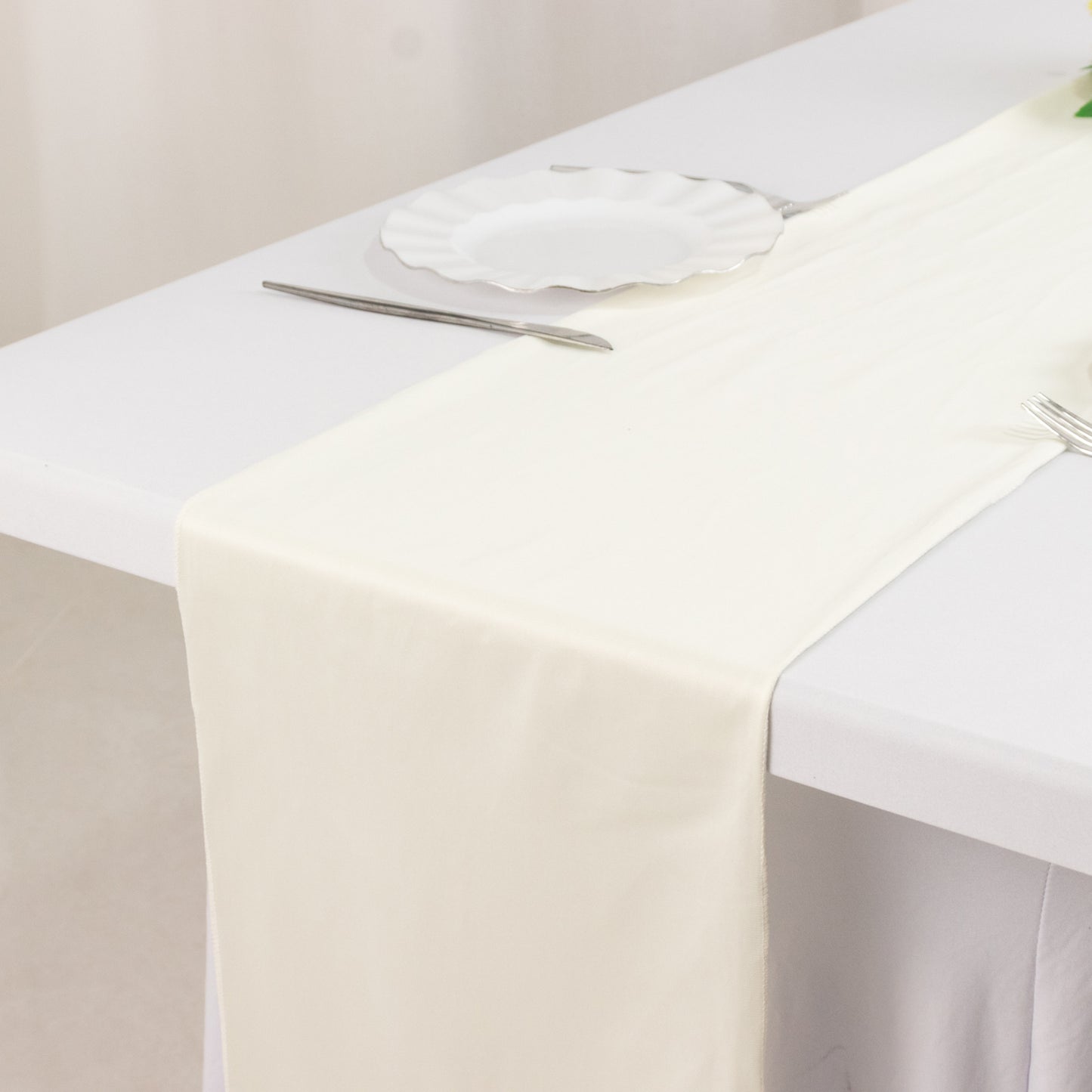 Ivory Scuba Polyester Table Runner, Wrinkle Free Table Linen - 12"x108"