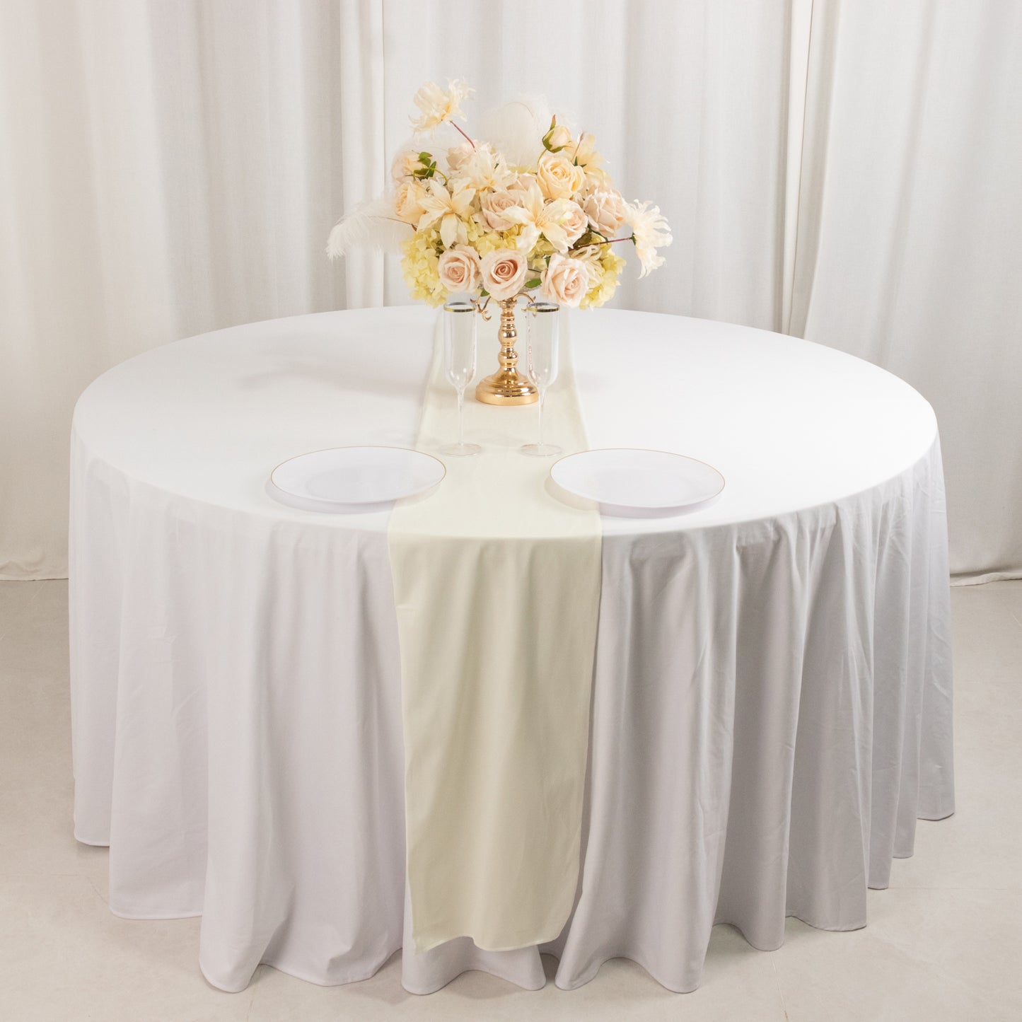 Ivory Scuba Polyester Table Runner, Wrinkle Free Table Linen - 12"x108"