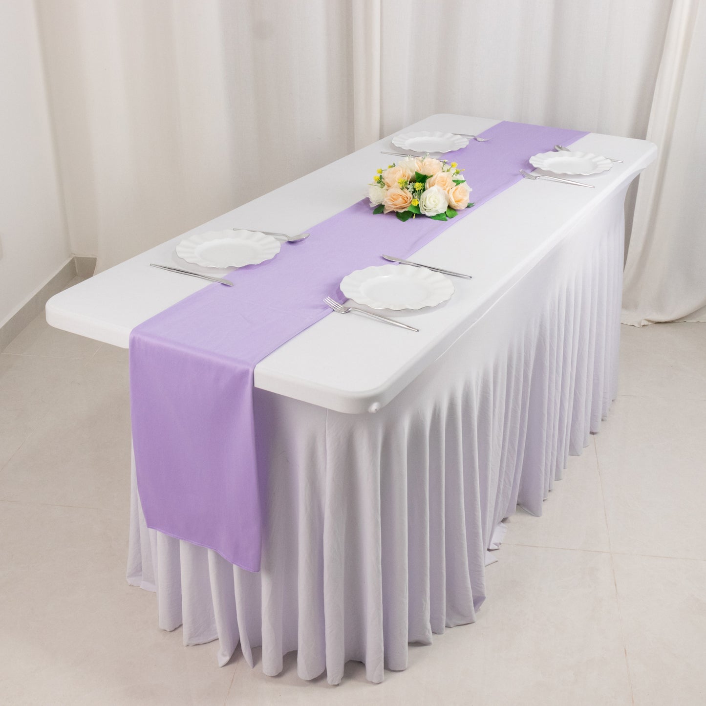 Lavender Lilac Scuba Polyester Table Runner, Wrinkle Free Table Linen - 12"x108"