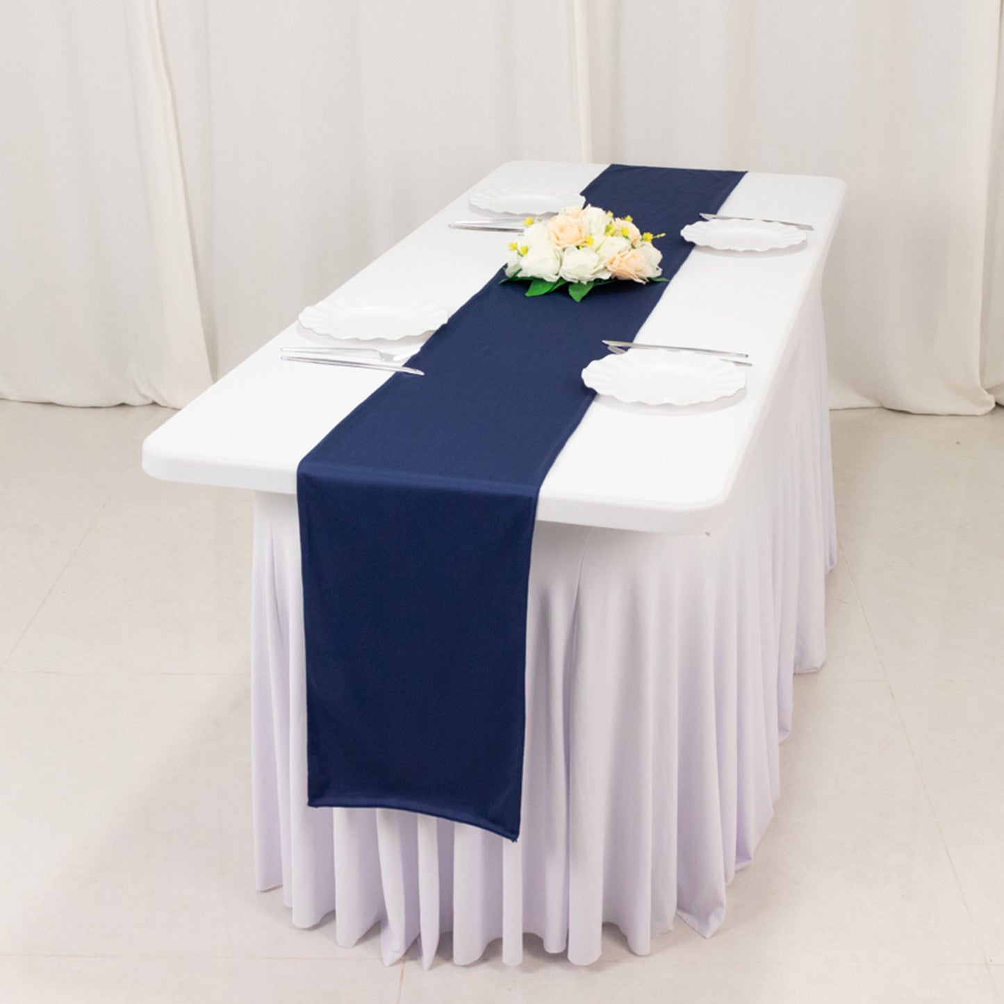 Navy Blue Scuba Polyester Table Runner, Wrinkle Free Table Linen - 12"x108"