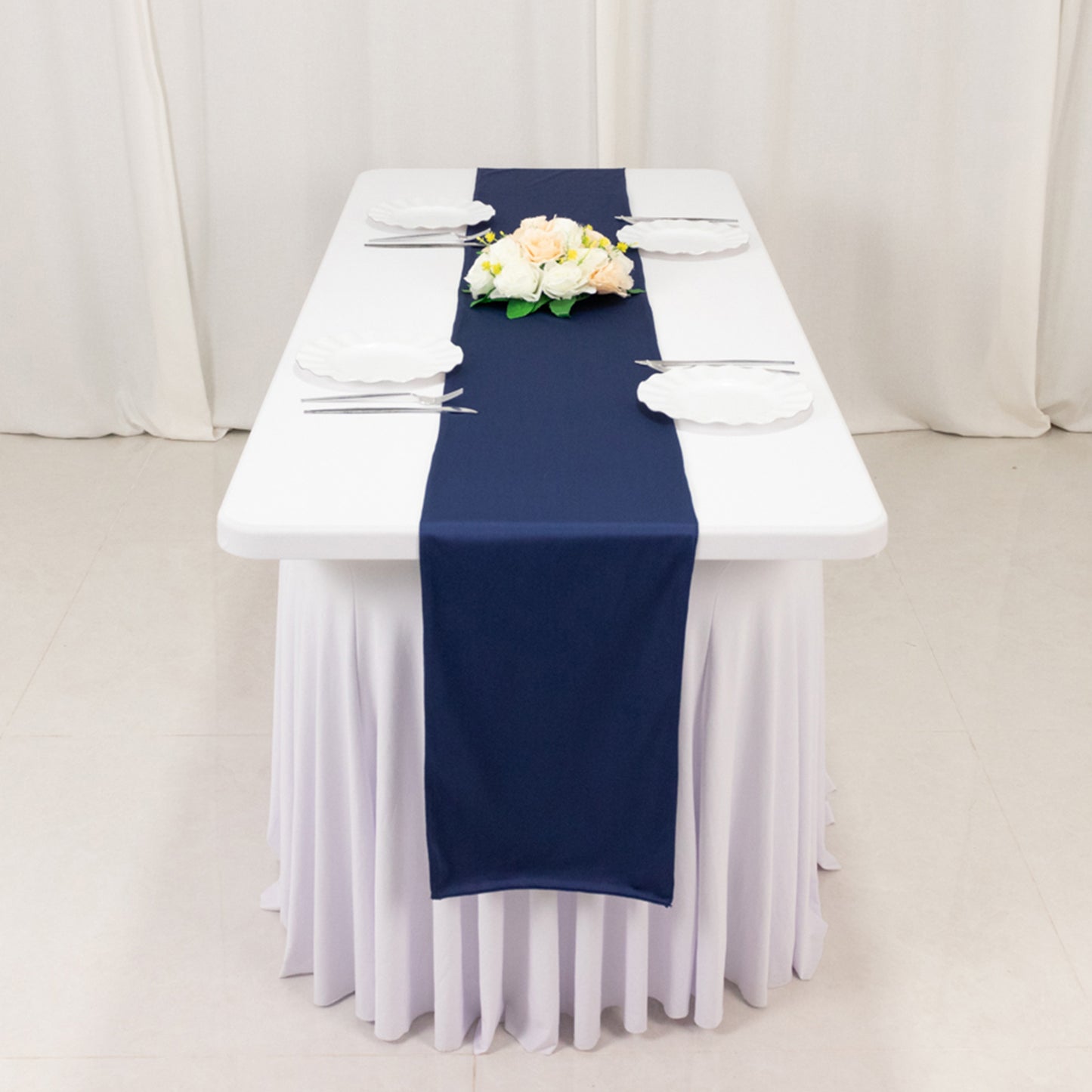 Navy Blue Scuba Polyester Table Runner, Wrinkle Free Table Linen - 12"x108"