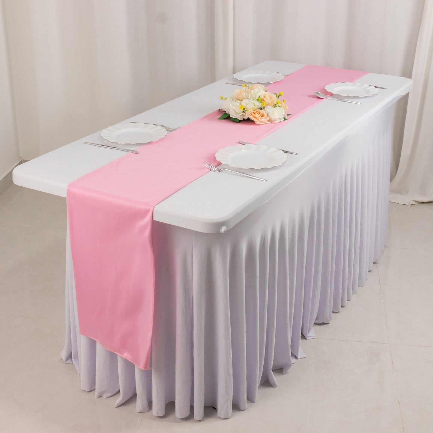 Pink Premium Scuba Polyester Table Runner, Wrinkle Free Table Linen - 12"x108"