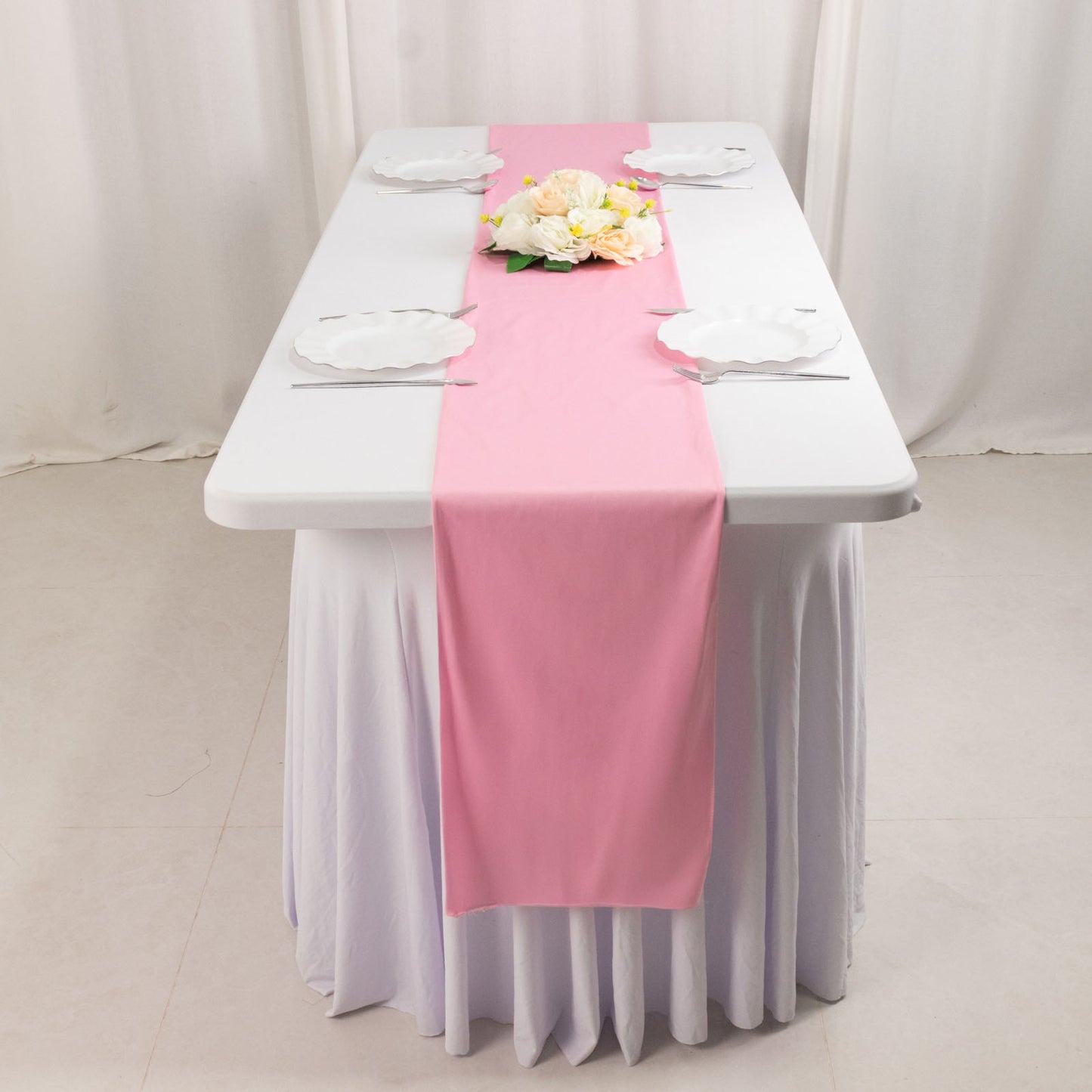 Pink Premium Scuba Polyester Table Runner, Wrinkle Free Table Linen - 12"x108"