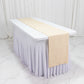 Beige accordion pleated scuba table runner on a white table.