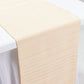 Beige accordion pleated table runner, wrinkle free and stain resistant.