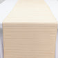 Beige accordion pleated scuba table runner, 12" x 108", wrinkle-free and stain-resistant.